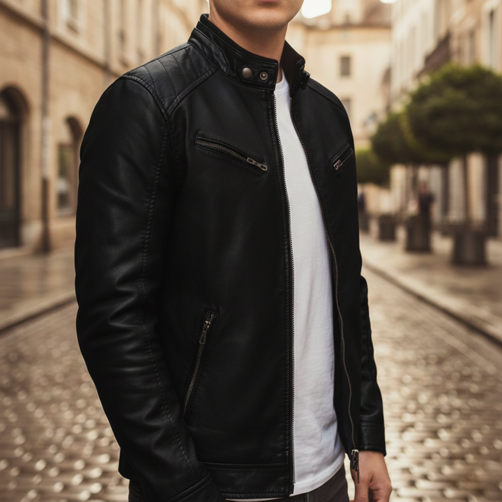 Herren-Bikerjacke aus Leder mit Reißverschluss | Vestea