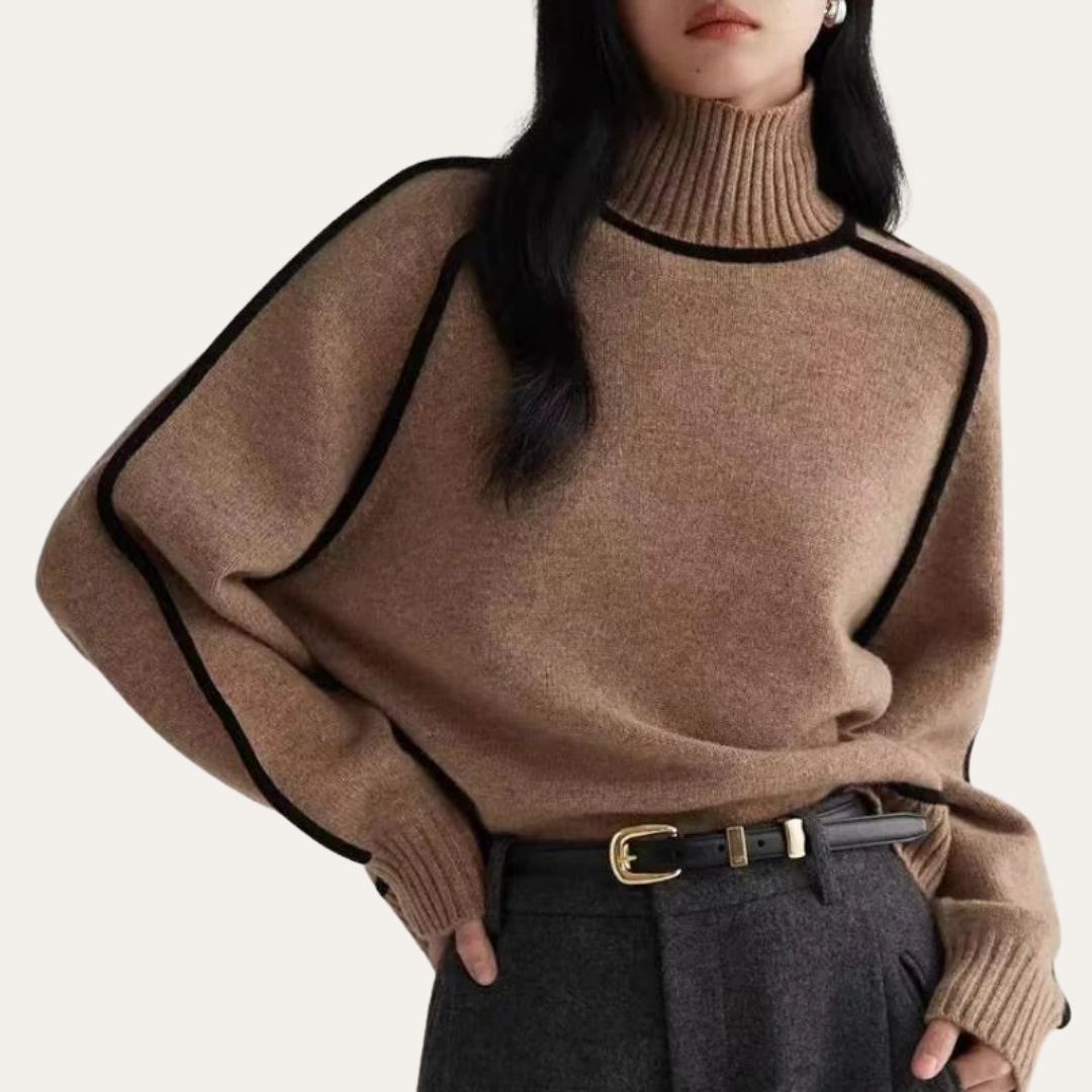 Damen Rollkragenpullover Oversize mit Kontrastnähten | Vestea