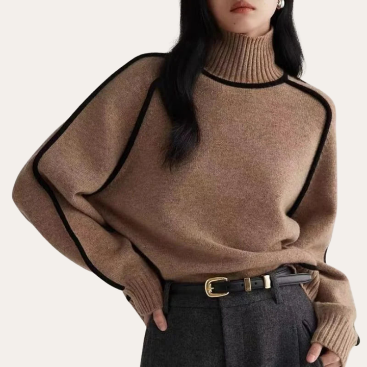 Damen Rollkragenpullover Oversize mit Kontrastnähten | Vestea