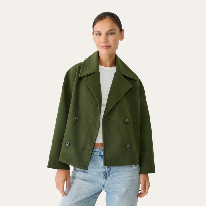 Damen Übergangsjacke Kurz Doppelreihig Blazer Stil | Vestea
