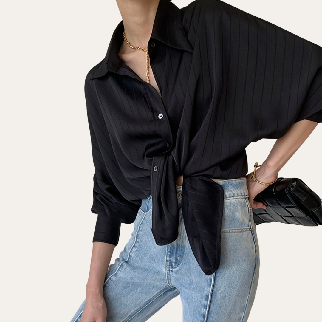 Damen Bluse Satin Langarm Locker | Vestea