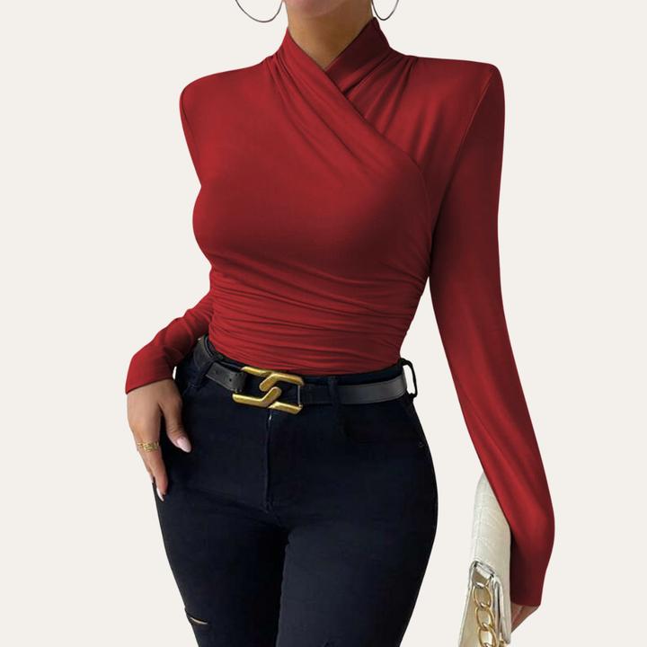 Damen Wickelshirt Langarm Slim Fit Bluse | Vestea
