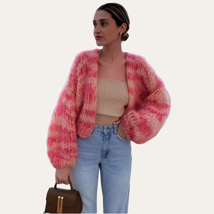 Damen Strickjacke mit Ballonärmeln Kurz Cardigan | Vestea