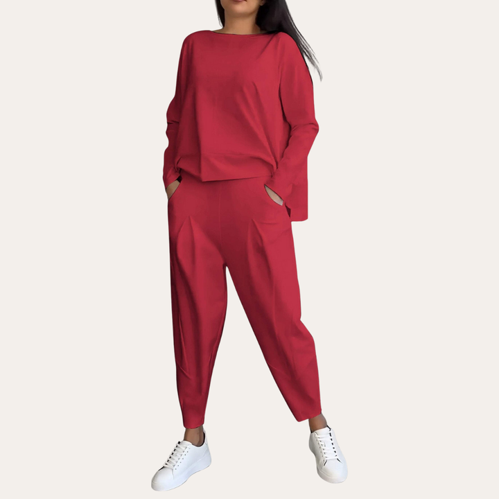 Damen Loungewear Anzug Set Leinen Hose Bluse Bequem Elegant | Vestea