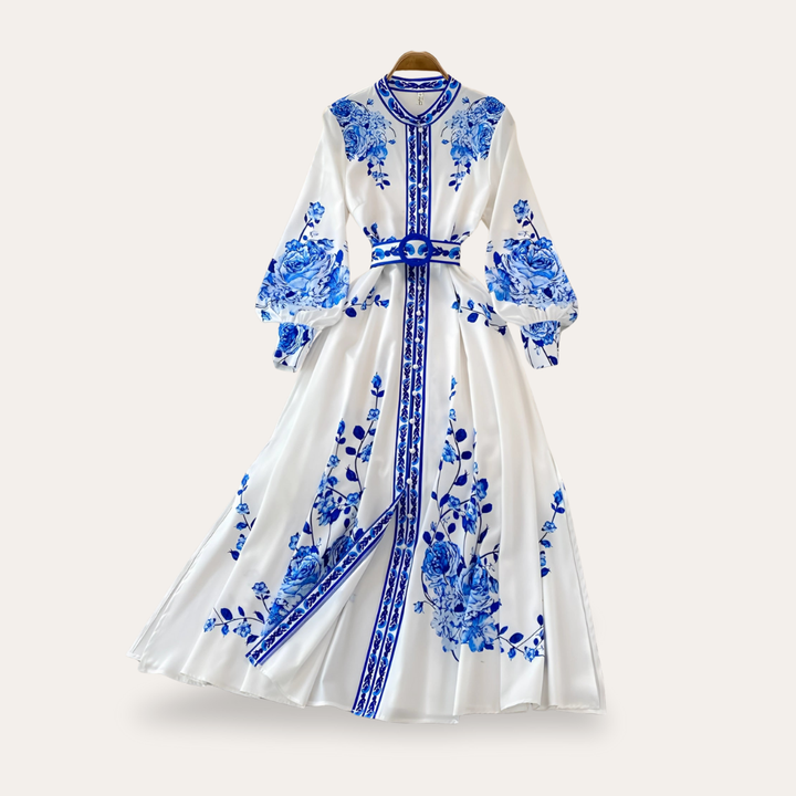 Damen Maxikleid mit Blumenprint und Gürtel Elegant | Vestea