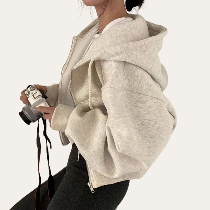 Damen Kapuzenjacke Kurz Reißverschluss Casual | Vestea