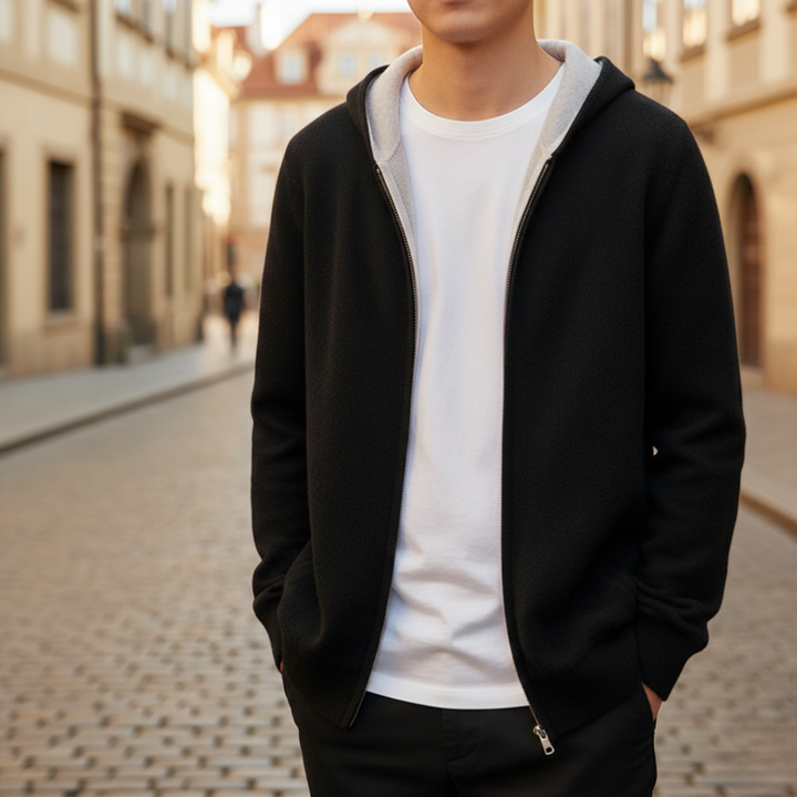 Men's knitted zip-up hoodie solid color | Vestea