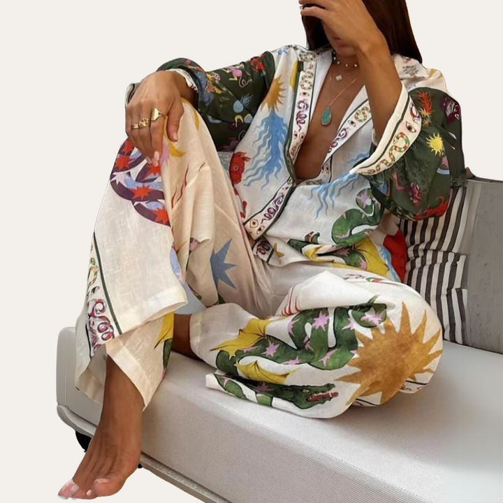 Weites Damen-Set aus Viskose mit abstraktem Boho-Chic-Print | Vestea