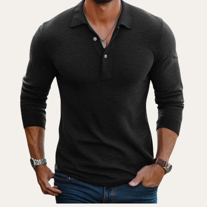 Herren Langarm Polohemd Slim Fit Freizeit Business Hemd | Vestea