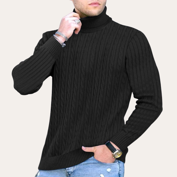 Herren Rollkragenpullover Zopfmuster Strickpullover Langarm Slim Fit | Vestea