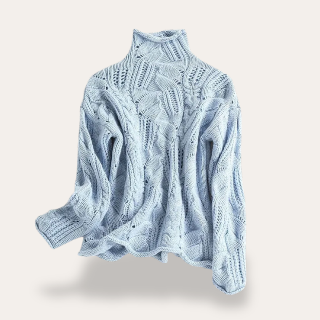 Damen Pullover Grobstrick Rollkragen Zopfmuster | Vestea