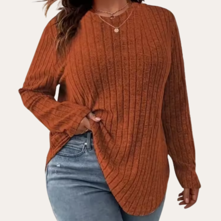 Damen Strickpullover Langarm Rippmuster Rundhals Freizeit | Vestea