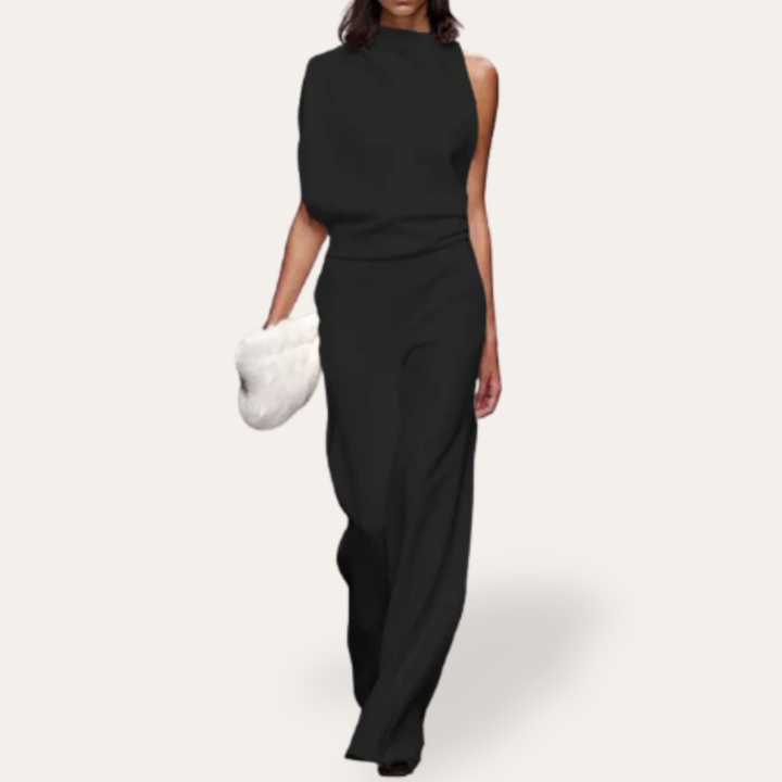 Damen Ein-Schulter Jumpsuit Elegant Weitbein Festlich | Vestea