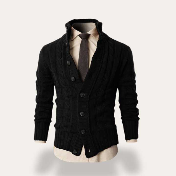Herren Strickjacke Zopfstrick Wollmix V-Ausschnitt Knopfleiste | Vestea