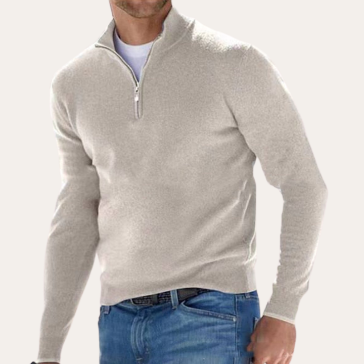 Herren Feinstrickpullover Halbzip Langarm Materialmix Freizeit | Vestea
