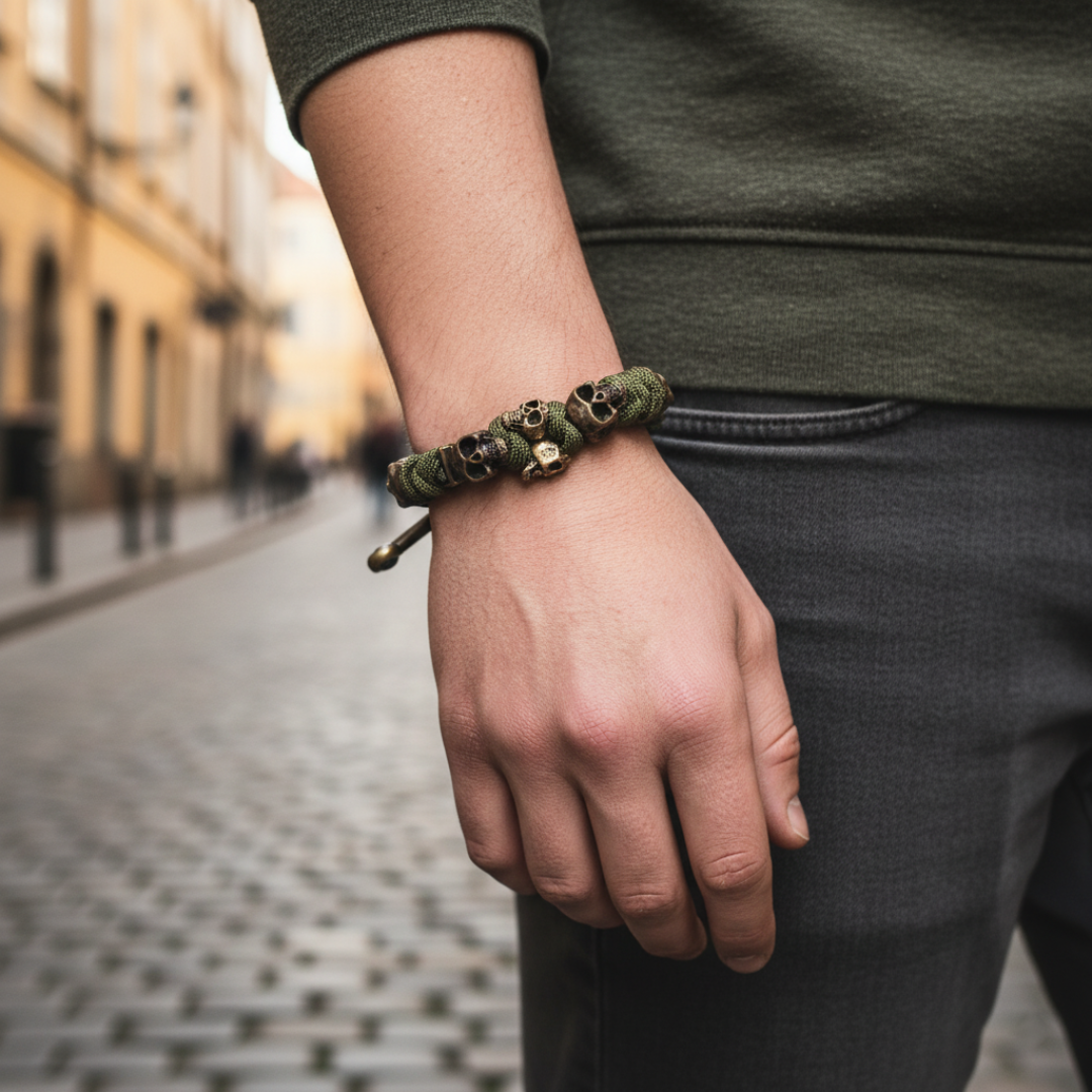 Herren-Paracord-Armband mit Metall-Schädeln | Vestea