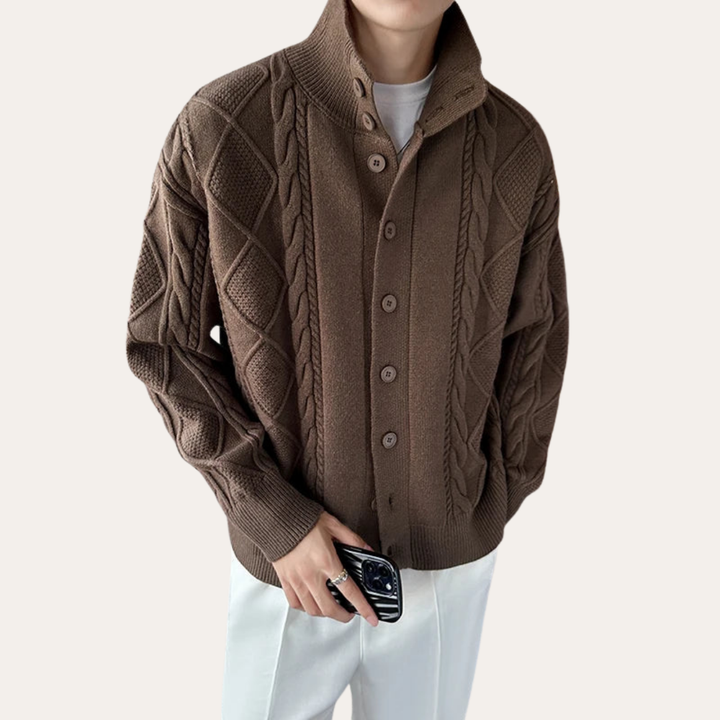 Herren Strickjacke Zopfmuster Knopfleiste | Vestea