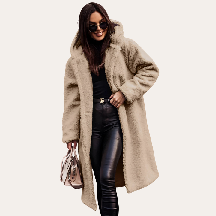 Damen Teddy Mantel mit Kapuze | Vestea
