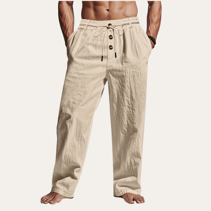 Herren Leinenhose mit Knöpfen, Atmungsaktive Sommerhose  | Vestea