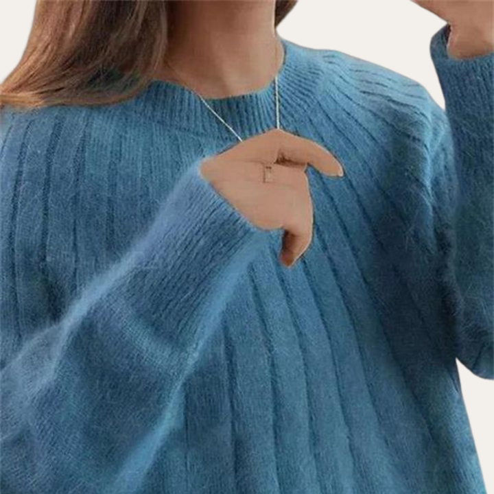 Damen Strickpullover Oversize Langarm Weich Acrylmischung Rundhals | Vestea