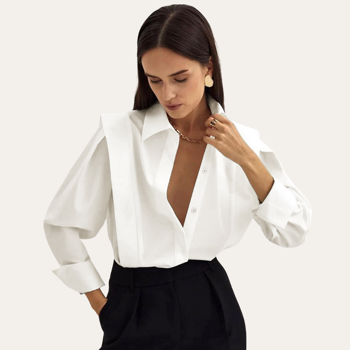 Damen Bluse Langarm Oversize Knopfleiste | Vestea