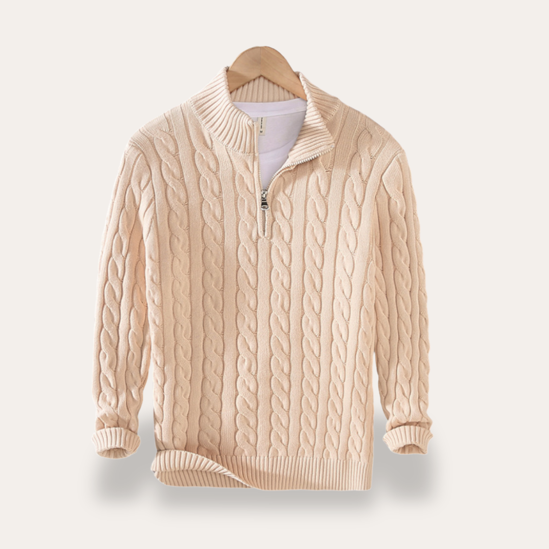 Herren Strickpullover Zopfmuster Halbzip Strickmaterial Freizeit Vestea | Vestea
