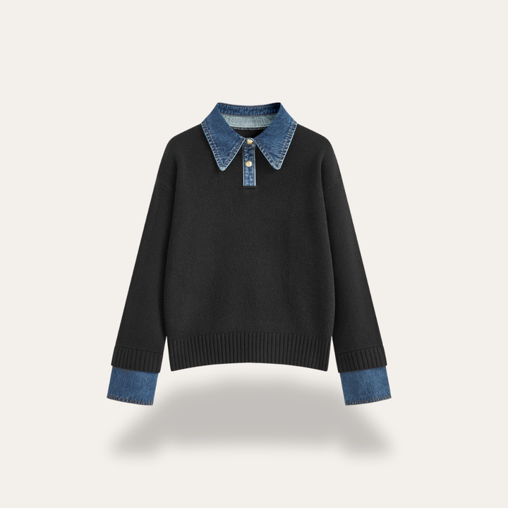 Damen Strickpullover mit Jeanskragen Langarm | Vestea