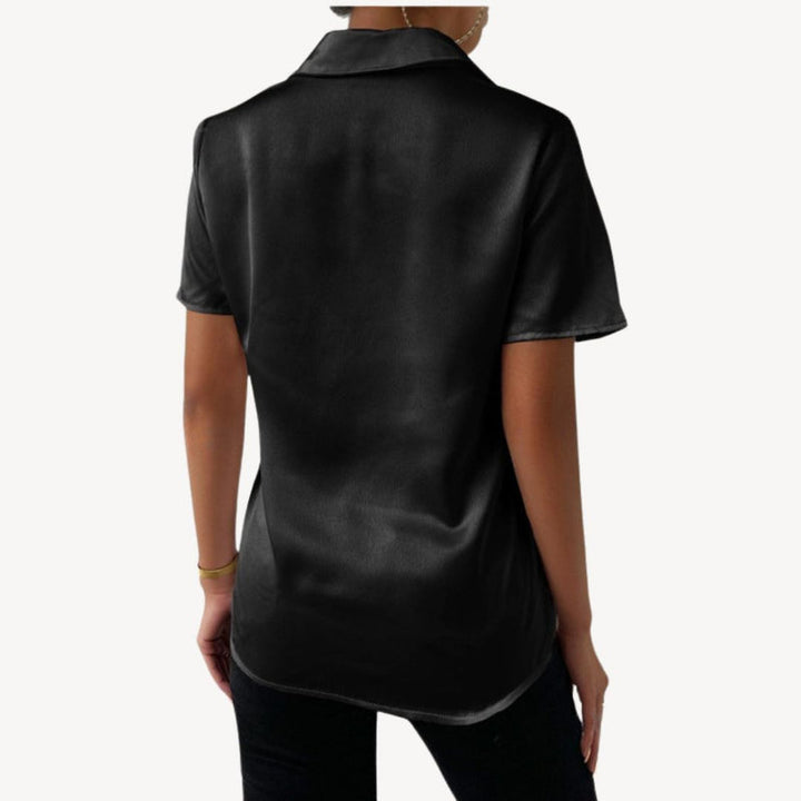 Damen Satin Kurzarm Bluse | Vestea
