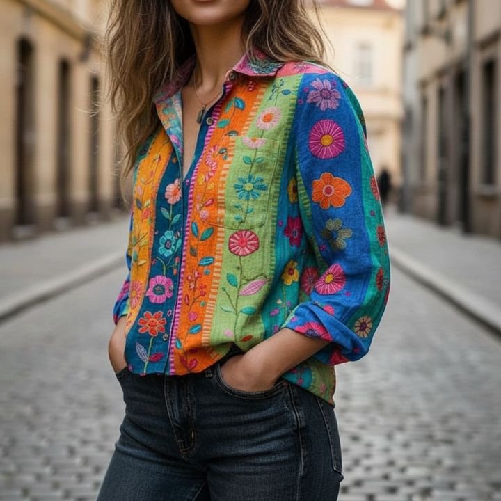 Damen Bluse Floral Print Langarm | Vestea