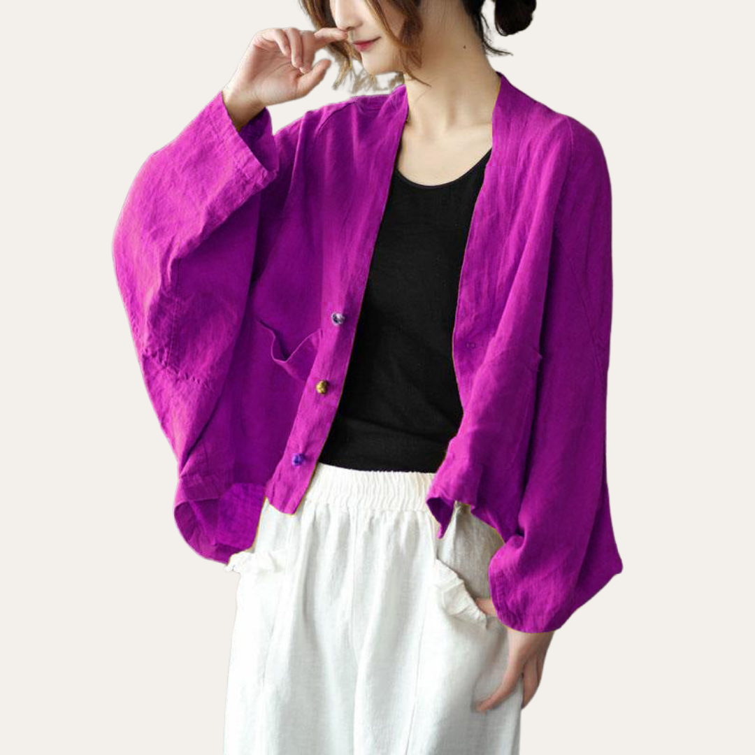 Damen Leinen Bluse Kimono Style Oversize Cardigan Langarm Jacke | Vestea