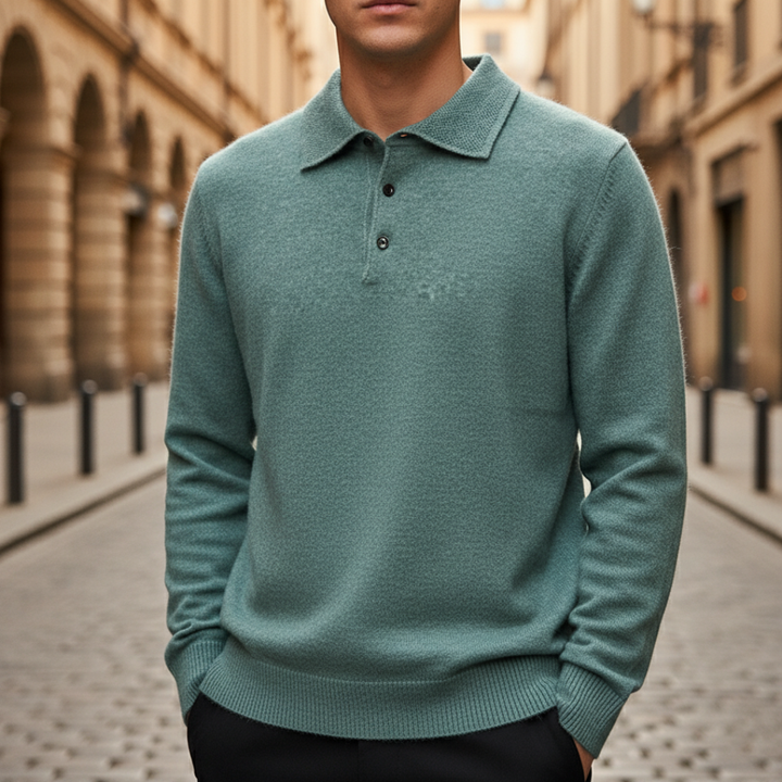 Camiseta de punto para hombre con cuello tipo polo y manga larga