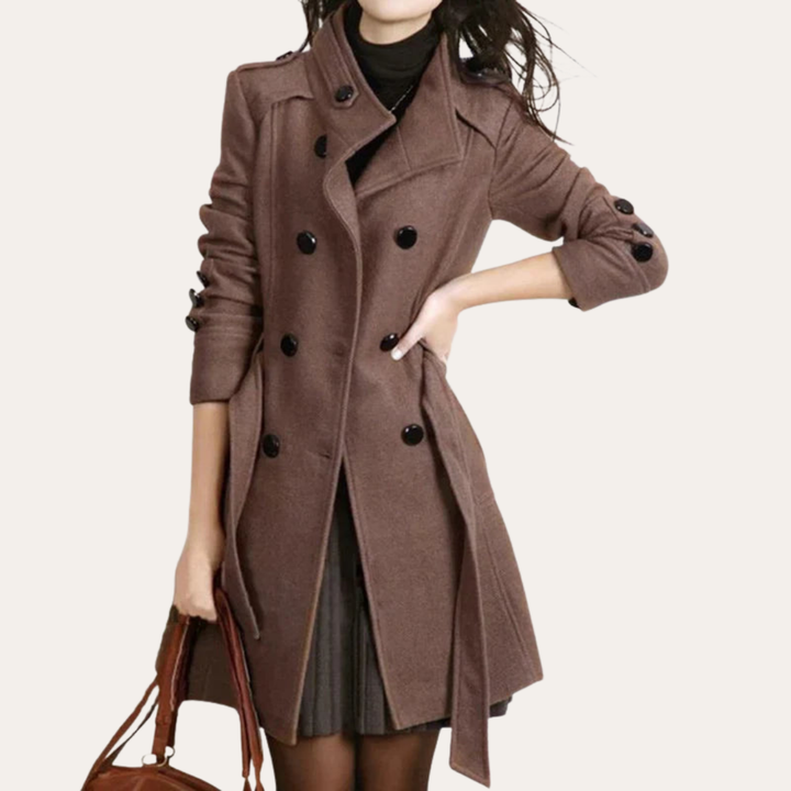 Damen Trenchcoat Wollmix Doppelreiher Gürtelmantel | Vestea