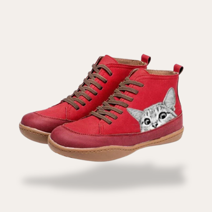 Damen Orthopädische Sneaker High Top Katze Motiv | Vestea