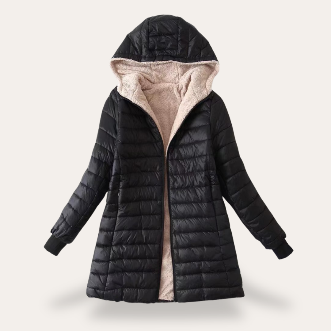 Damen Steppmantel Kapuze Gefüttert Reißverschluss Winterjacke | Vestea