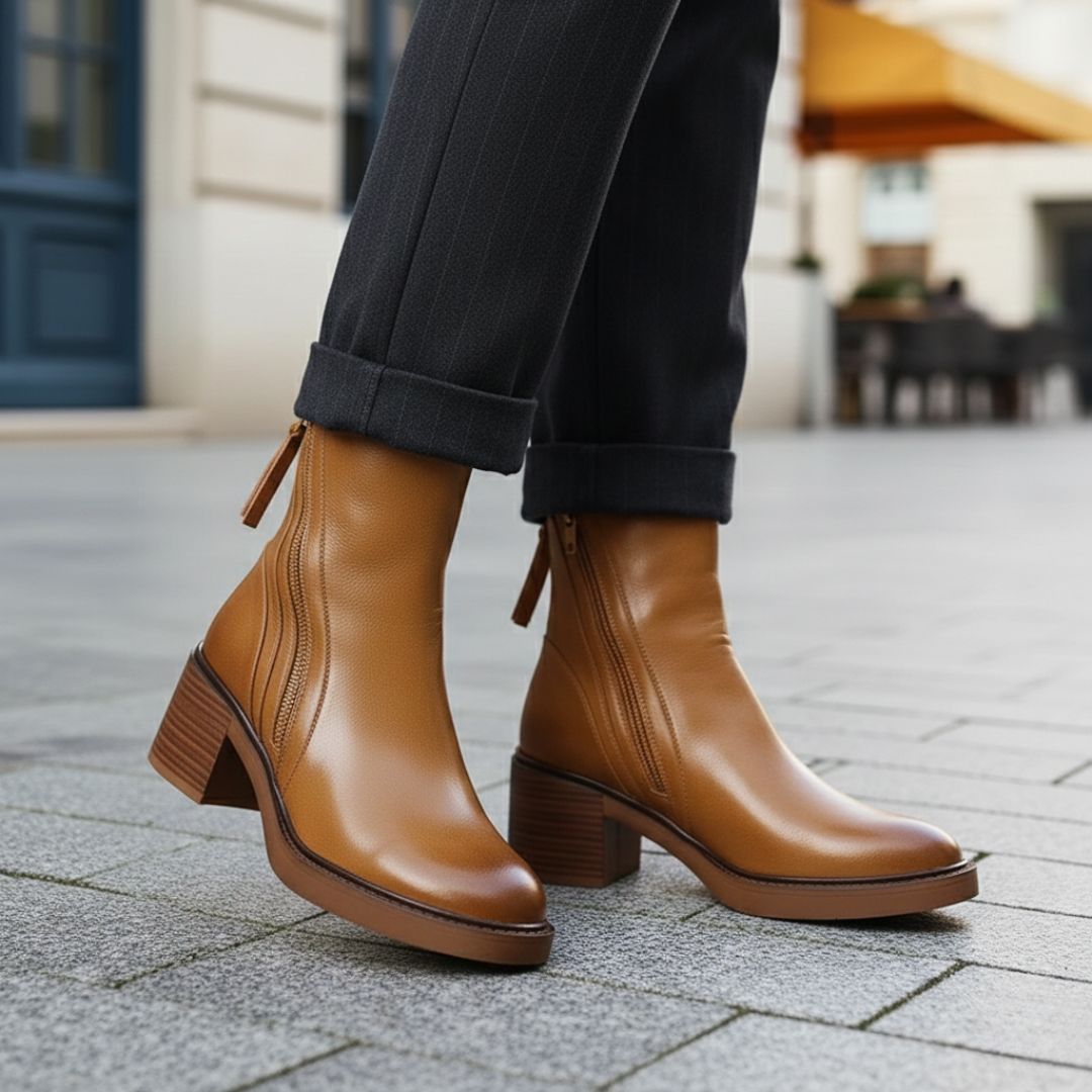 Bottes orthopédiques pour femmes à talon bloc avec fermeture éclair latérale en cuir synthétique