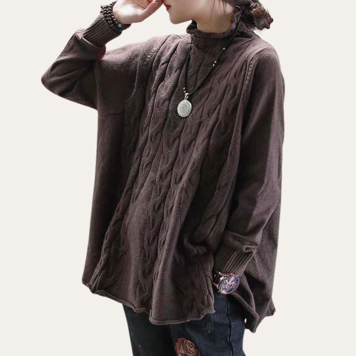 Damen Strickpullover Langarm Grobstrick Rollkragen Oversize Freizeit | Vestea