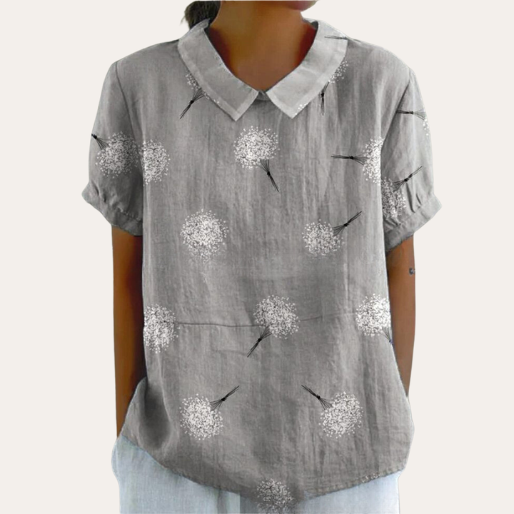 Damen Bluse mit Blumenmuster und Kragen Sommeroberteil | Vestea