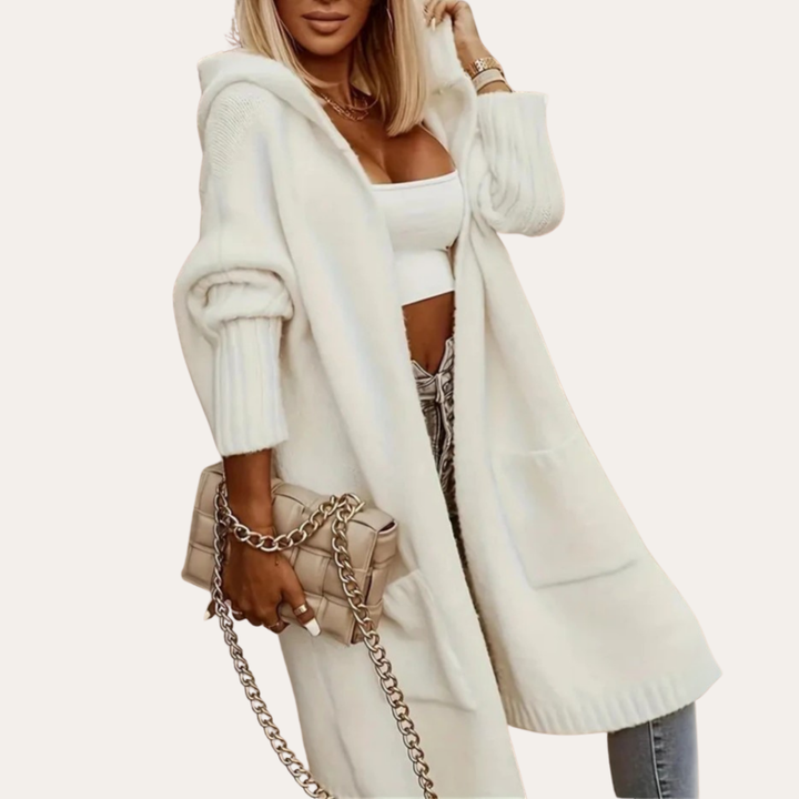 Damen Strickjacke Langarm Kapuze Taschen Cardigan | Vestea
