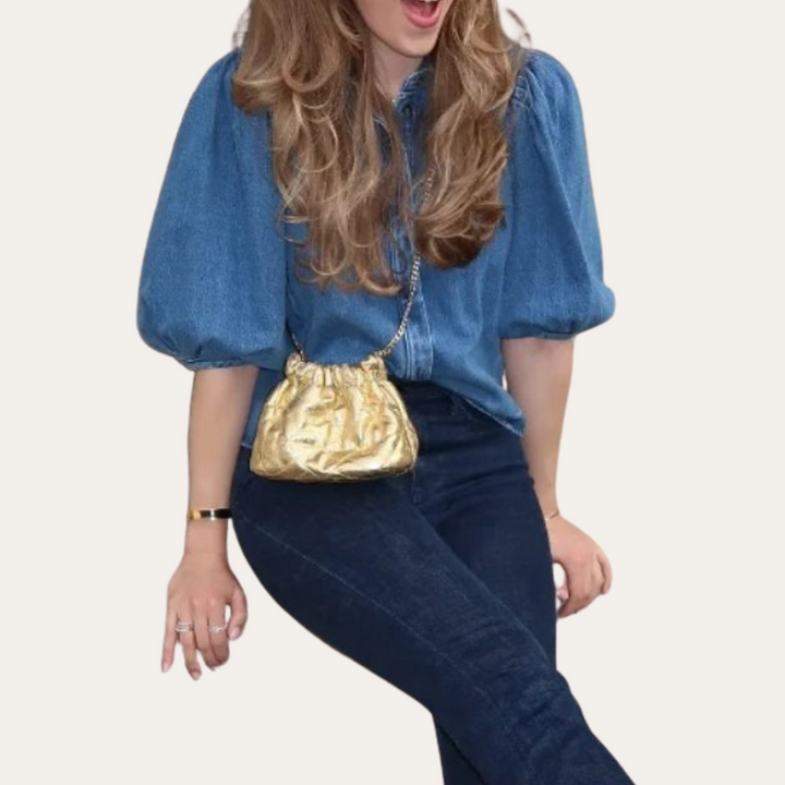 Damen Denim Bluse mit Puffärmeln | Vestea
