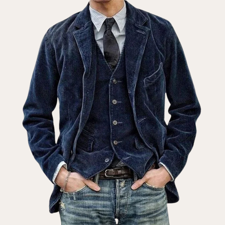 Herren Cord Sakko Set 3-teilig Slim Fit Blazer Anzug | Vestea