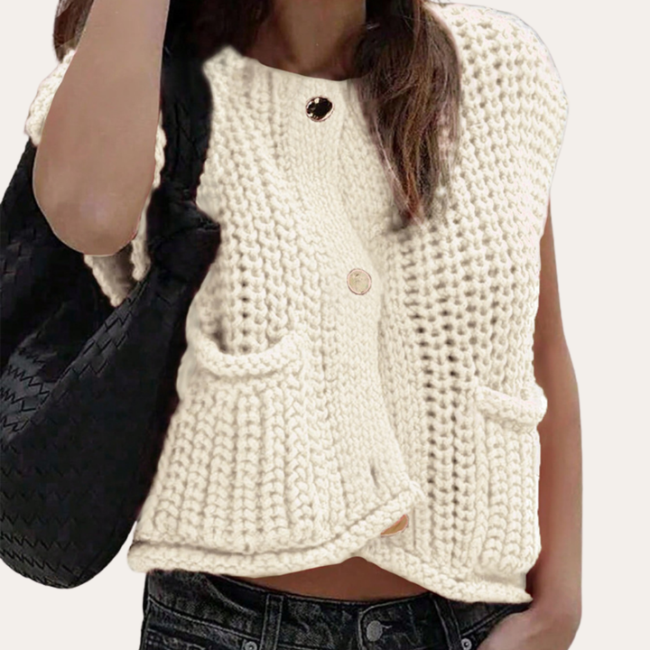 Strickweste Damen Knopfleiste Mit Taschen | Vestea