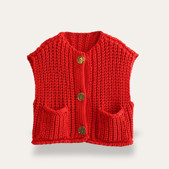 Damen Strickweste mit Knöpfen und Taschen | Vestea