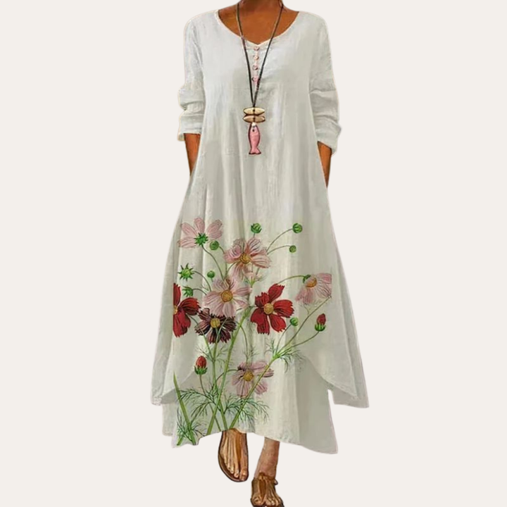 Blumenmuster Maxikleid Damen, Baumwolle | Vestea