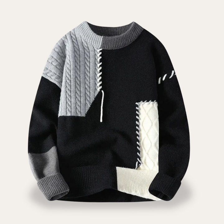 Herren Patchwork Strickpullover | Vestea