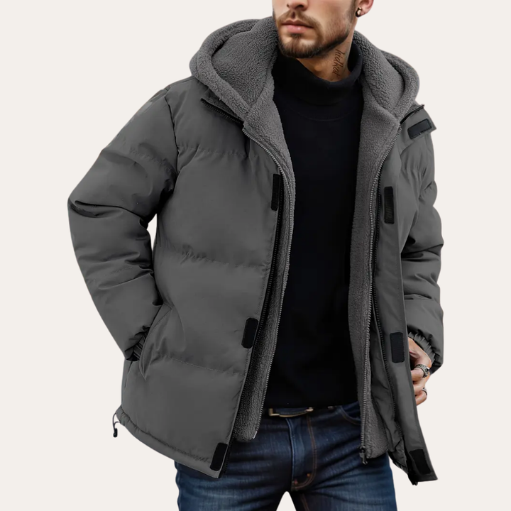 Herren Winterjacke Materialmix Gefüttert Kapuze | Vestea