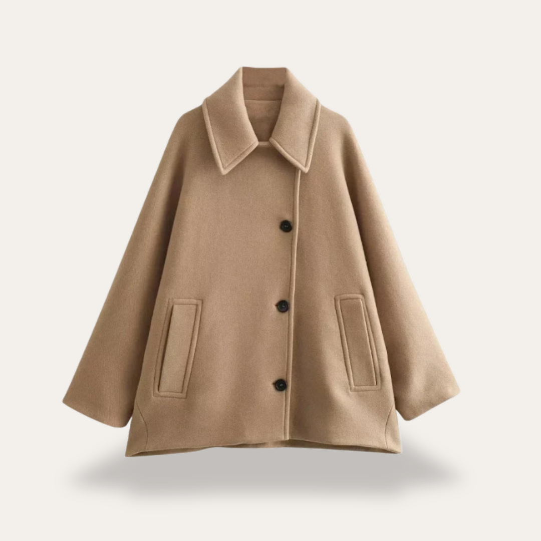 Damen Wollmantel Oversize Knöpfe Taschen aus Wolle | Vestea