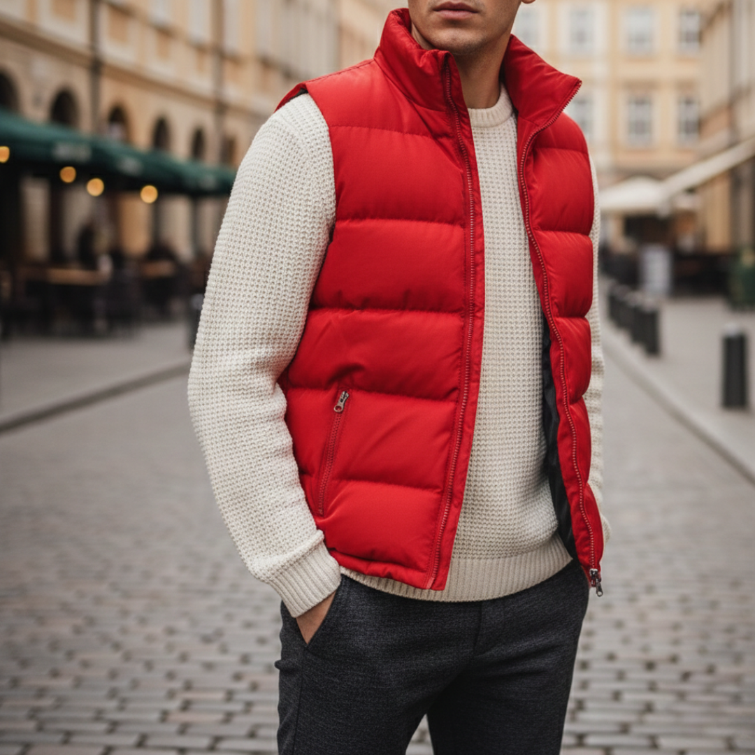 Chaleco Acolchado Sin Mangas con Cremallera y Bolsillos para Hombre