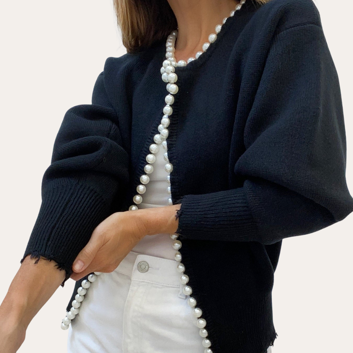 Damen Strickjacke mit Perlenbesatz Langarm Cardigan | Vestea