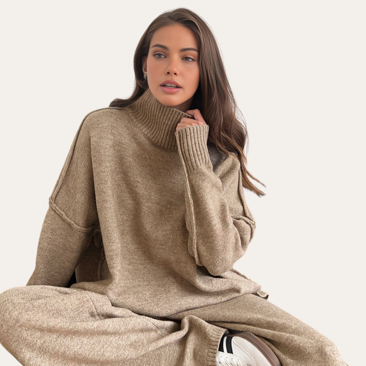Damen Strickpullover Rollkragen Oversize Langarm | Vestea