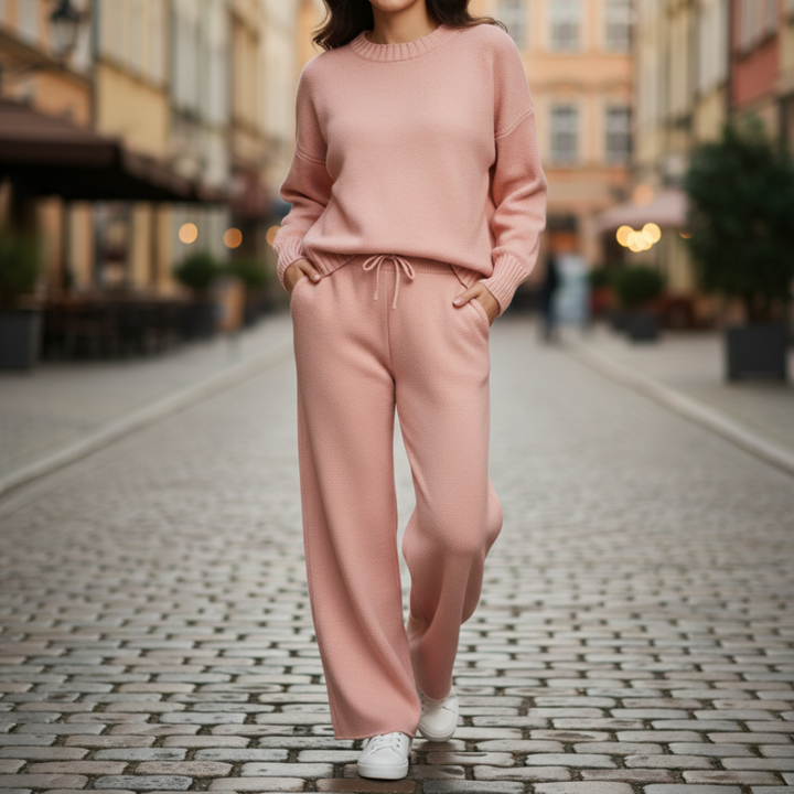 Damen-Set aus Pullover und Hose aus weichem Strickmaterial | Vestea
